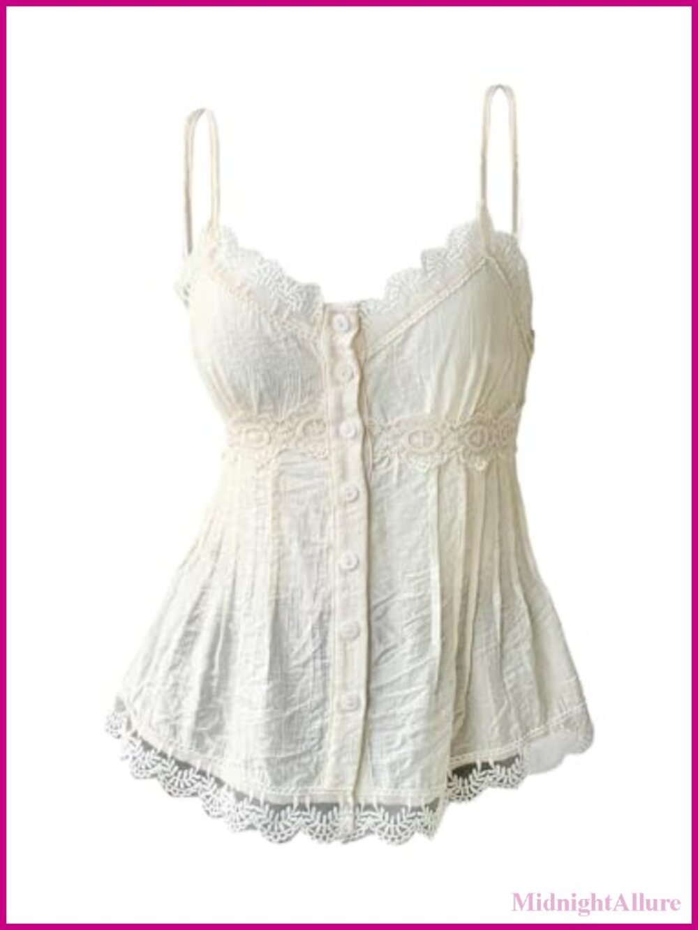 Women's Lace Cami Top Viscose Spaghetti Strap Button Front Babydoll Y2k Going